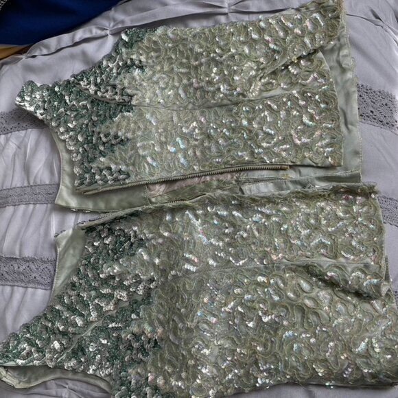 Sequined formal top, light sage - Picture 3 of 5